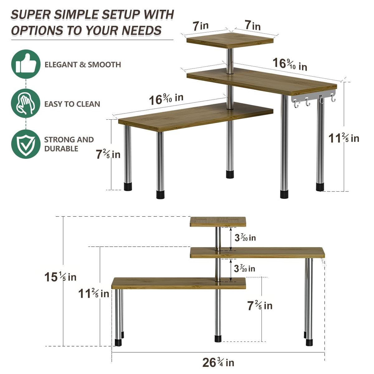 Bamboo 3 Tier Corner Counter Shelf