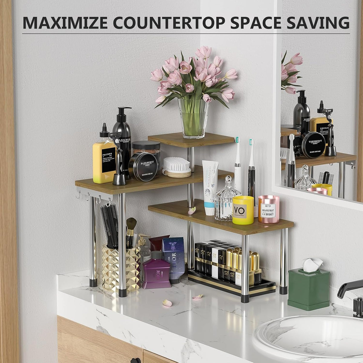 Bamboo 3 Tier Corner Counter Shelf