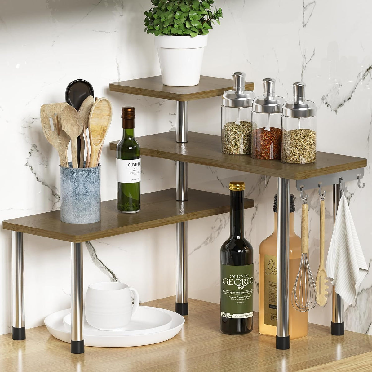 Bamboo 3 Tier Corner Counter Shelf
